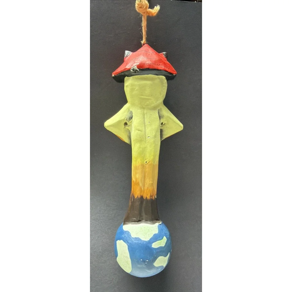 Folk Art Namaste Zen Cat Ornament Standing World Ball Plaster Hand Painted Read